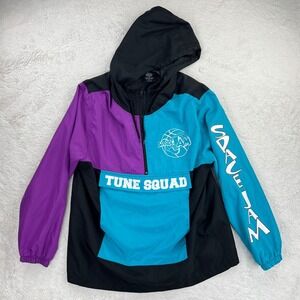 Space Jam Tune Squad Anorak Windbreaker Men's LARGE Color Block Hooded 90's Vtg